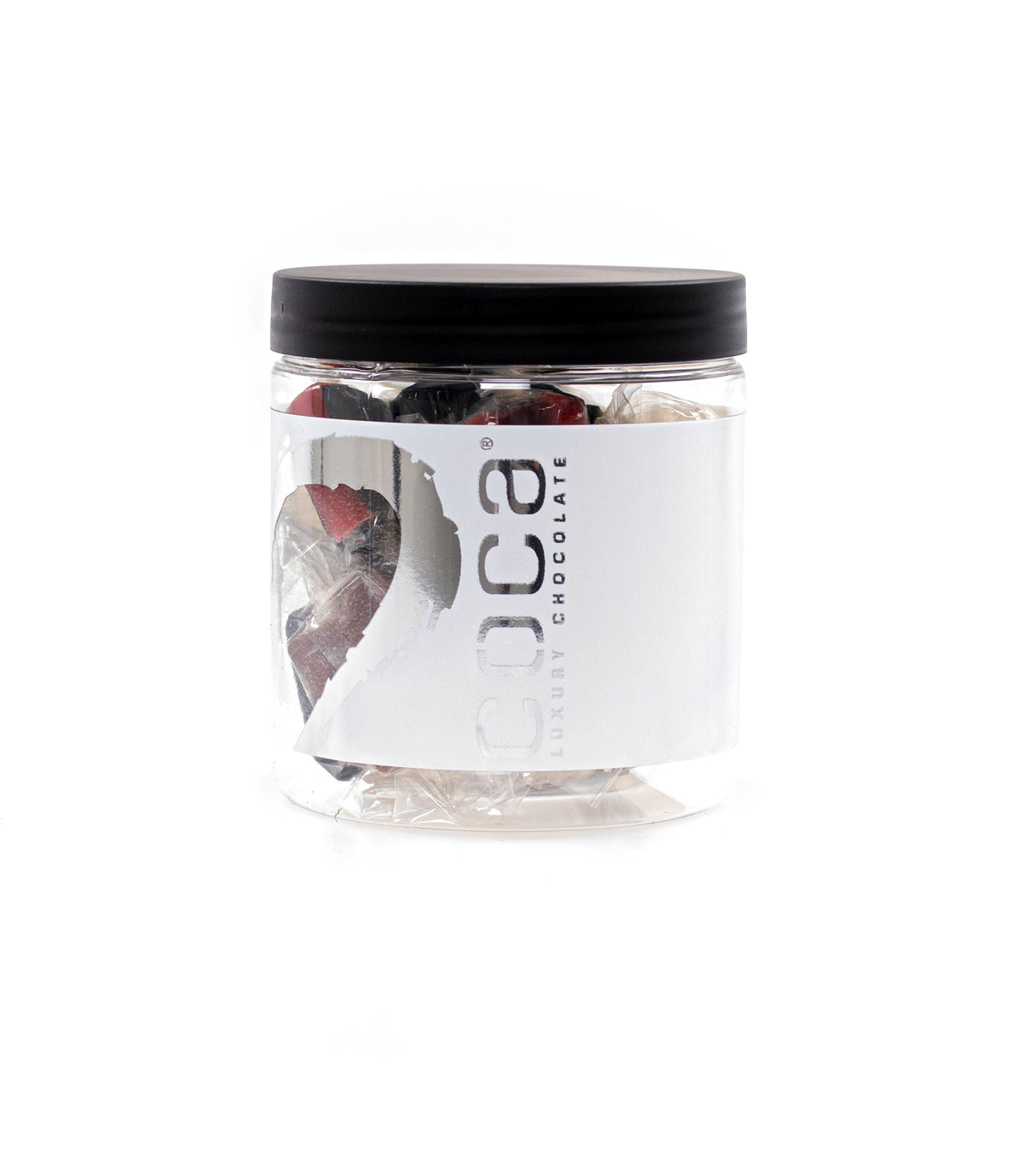 Silverheart dåse sølv/hvid, Mixede karameller i klar folie, 100 g.