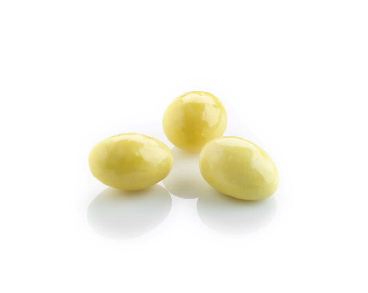 Bulk, Mandler m/ hvid chokolade & passion (Gule mandler), 1000 g.