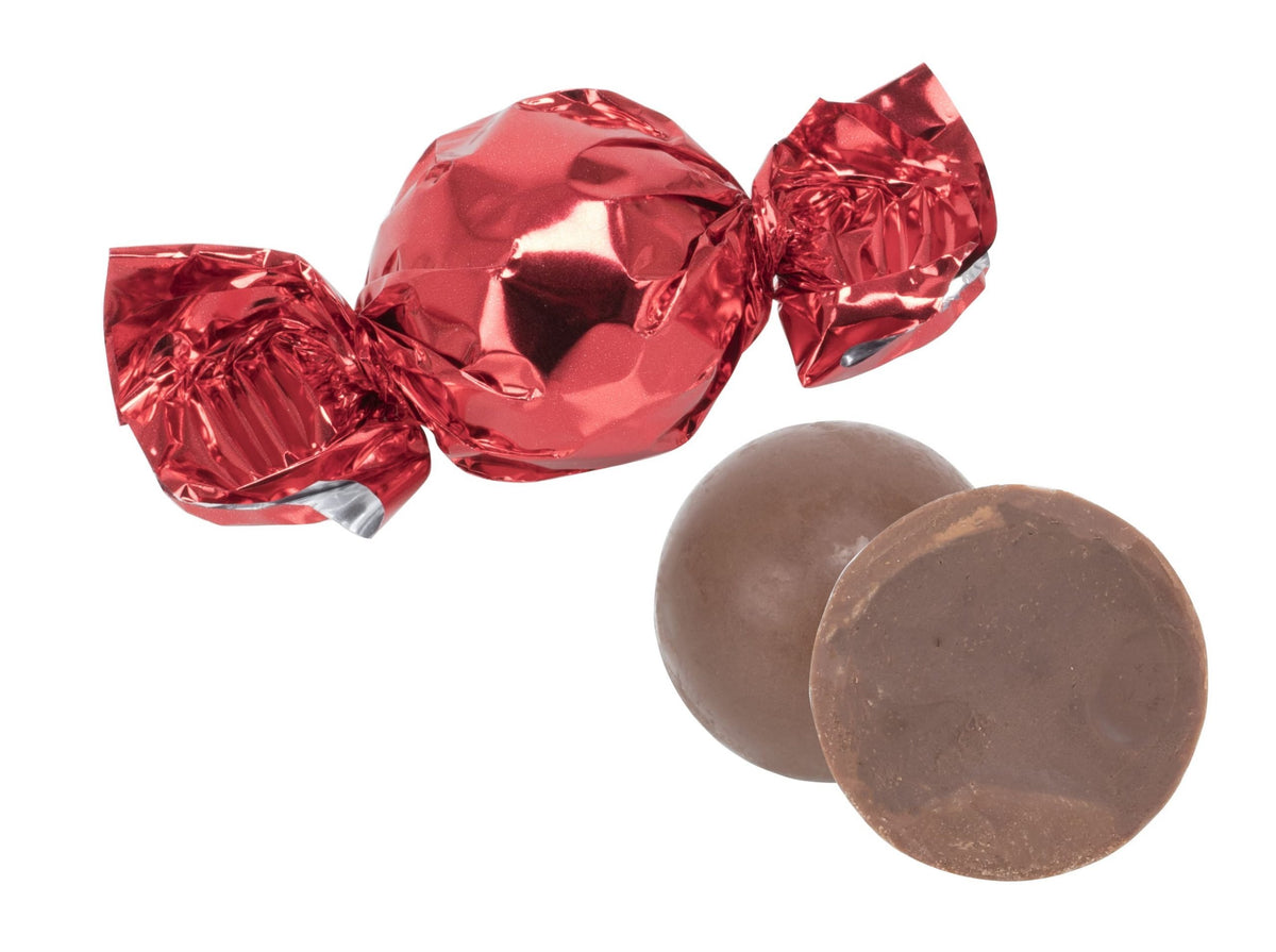 Bulk, Røde chokoladekugler, m/ Mælk chokolade, 1000 g. (15 g. pr. stk.)