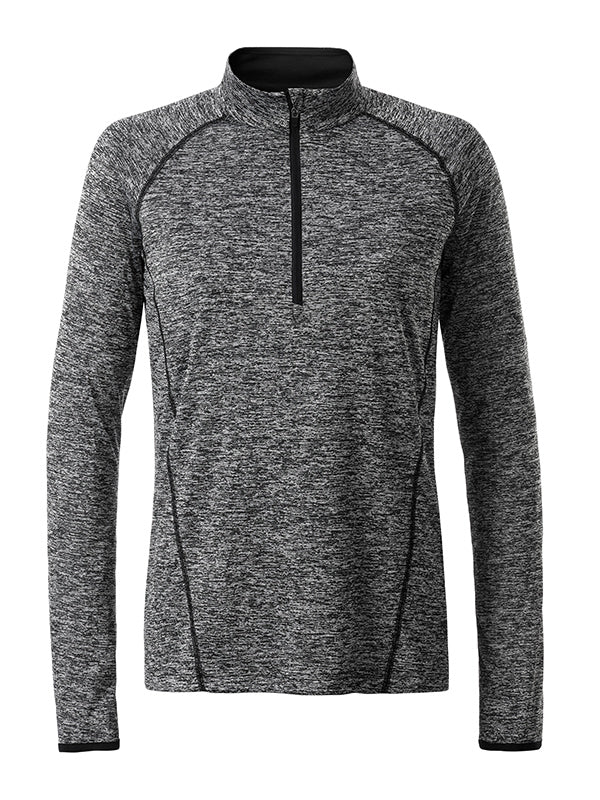 Ladies´ Sportsshirt Longsleeve - Black-melange/Black