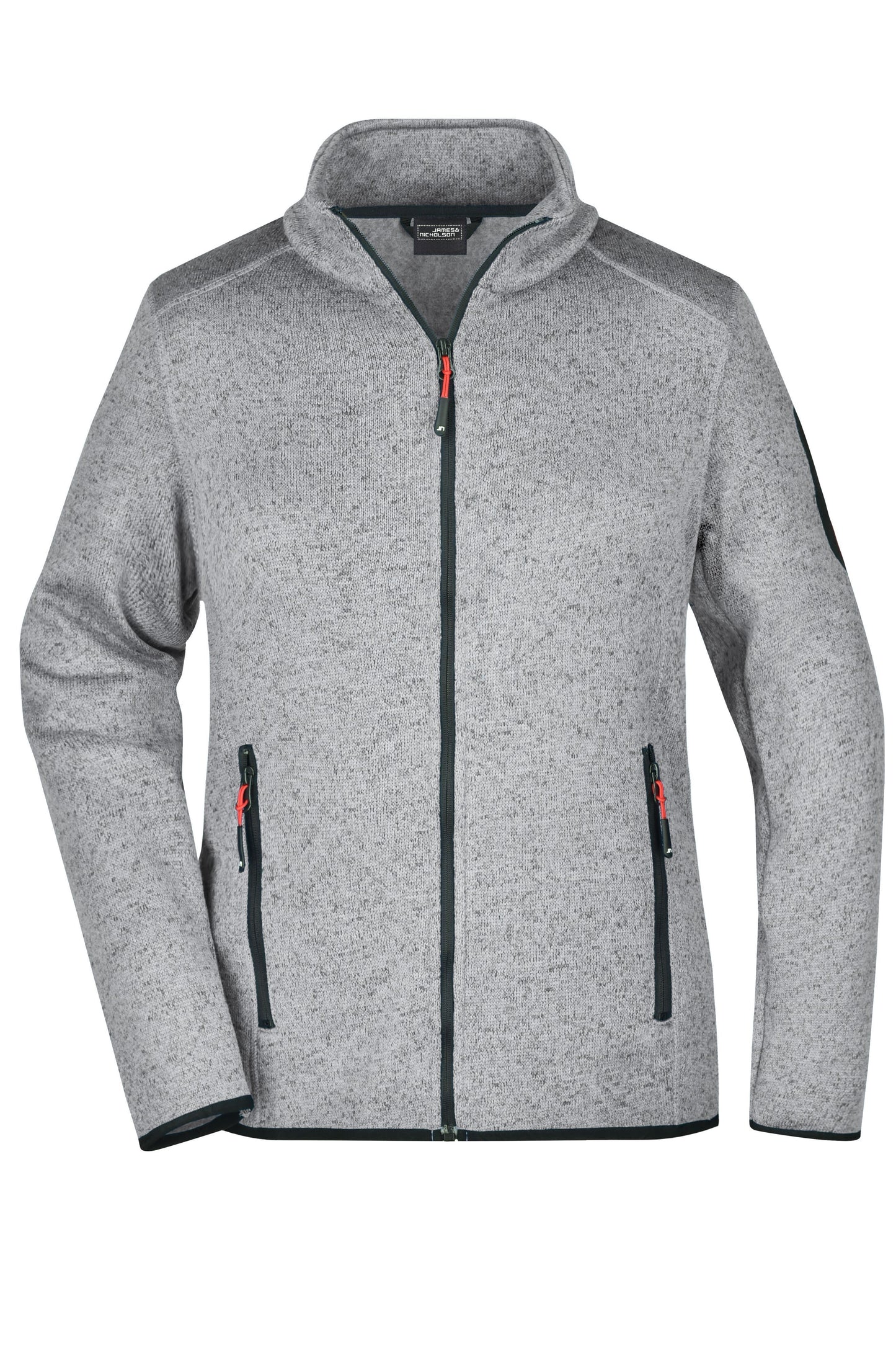 Ladies Knitted Fleece Jacket - Light Grey Melange/Red