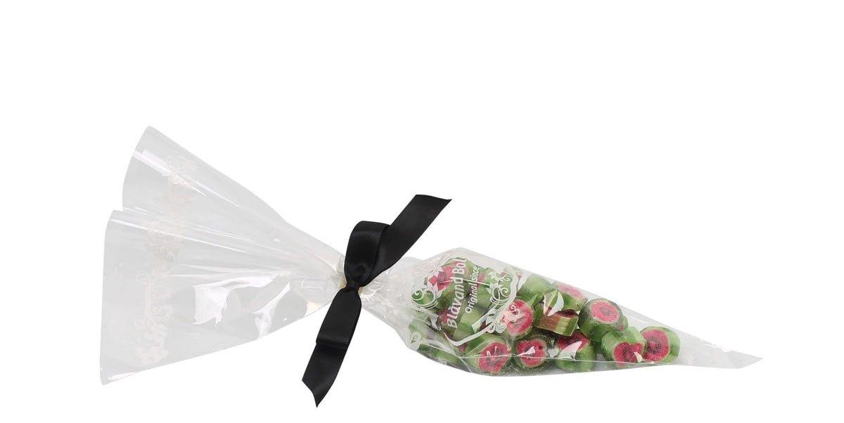 Spidspose m/sort silkesløjfe, Vandmelon rox bolcher, 100 g.