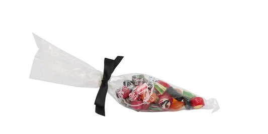 Spidspose m/sort silkesløjfe, Gamle minder bolcher, 100 g.