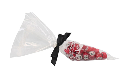 Spidspose m/sort silkesløjfe, I Love You rox bolcher, 100 g.
