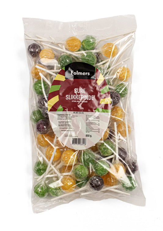 Folmers sur slikkepind, 3 varianter, 850 g. (10 g. pr stk.)