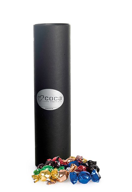 Sort Kartonrør, Mixede Chokoladekugler, 400 g.