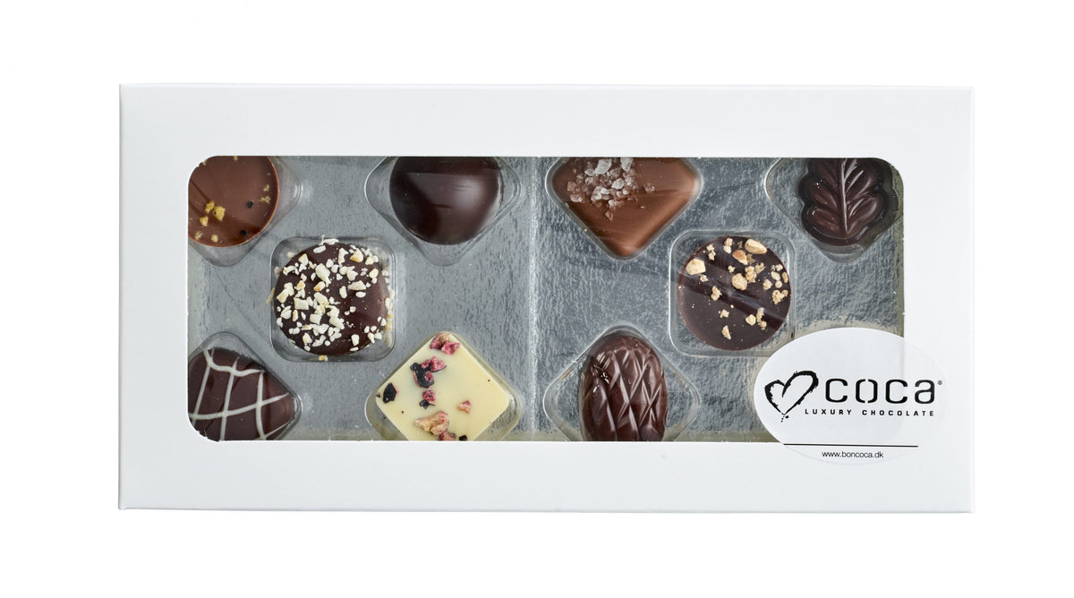 Hvid rudeæske, 10 stk. Luksus chokolade, 100 g.