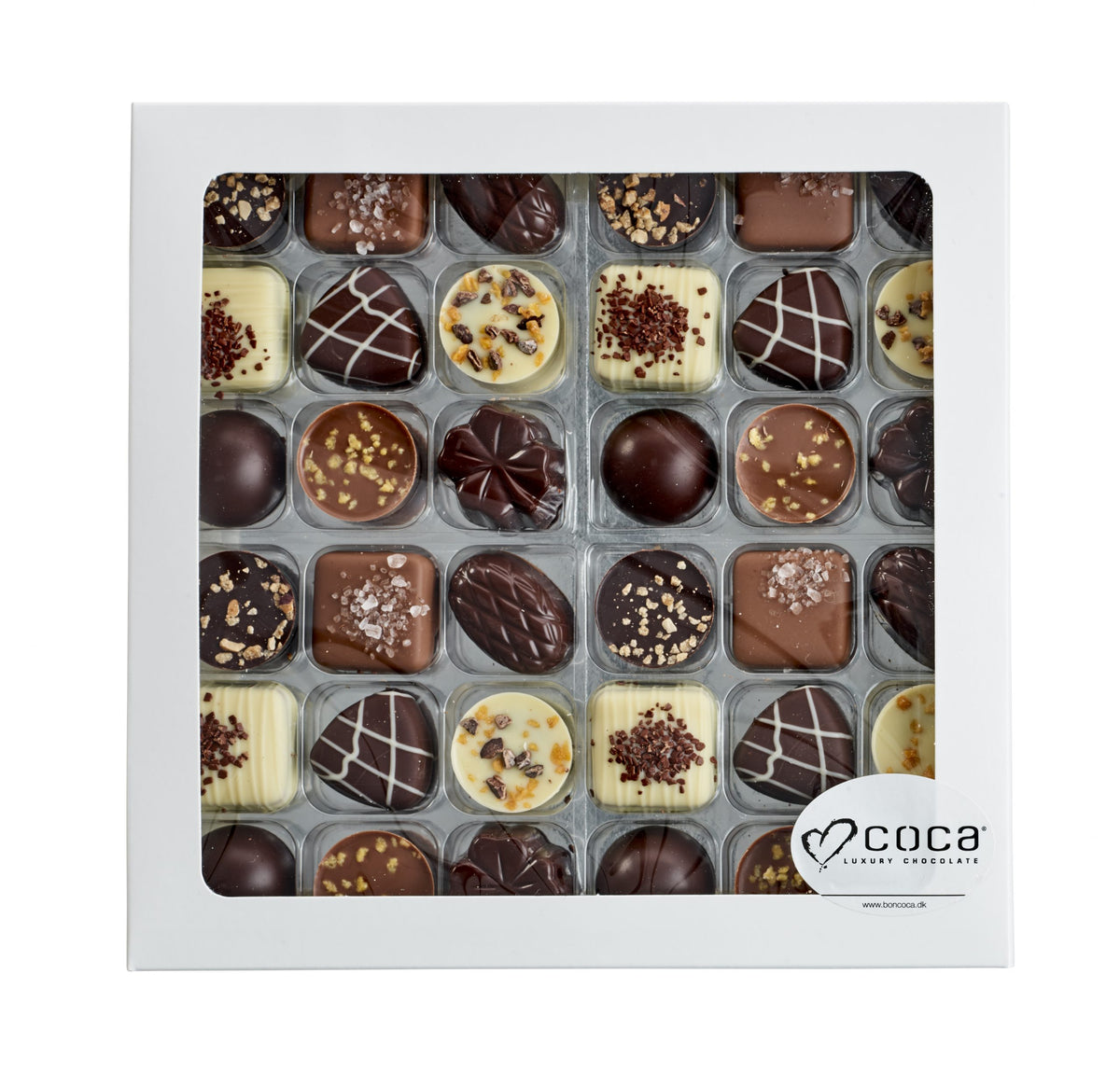 Hvid rudeæske, 36 stk. Luksus chokolade, 360 g.