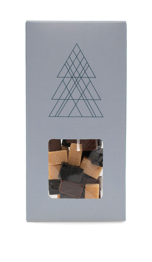 Juleæsker Blue Christmas Juletræ, Mixede Fudge, 90 g.