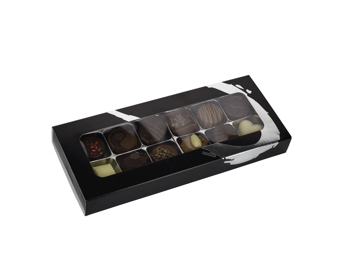 Silverheart rudeæske sølv/sort, 12 stk. Luksus chokolade, 170 g.