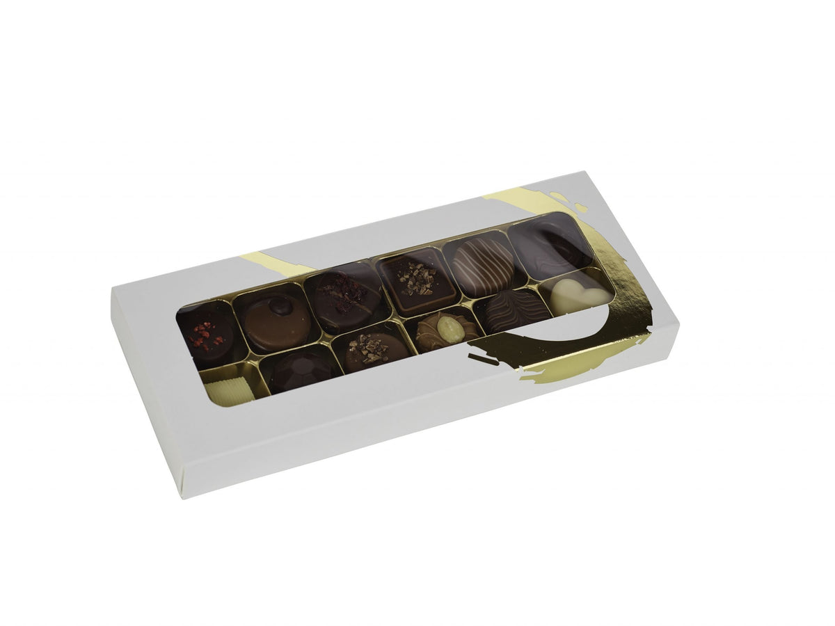 Silverheart rudeæske guld/hvid, 12 stk. Luksus chokolade, 170 g.