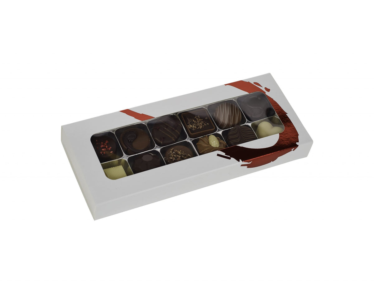 Silverheart rudeæske rød/hvid, 12 stk. Luksus chokolade, 170 g.