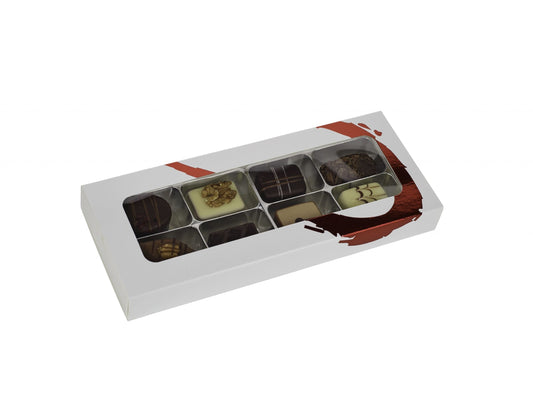 Silverheart rudeæske rød/hvid, 8 stk. Luksus chokolade, 110 g.
