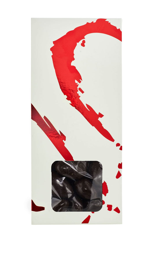 Silverheart hanger rød/hvid, Mandler m/mørk chokolade, 90 g.