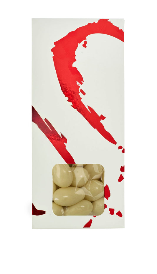 Silverheart hanger rød/hvid, Mandler m/hvid chokolade, 90 g.