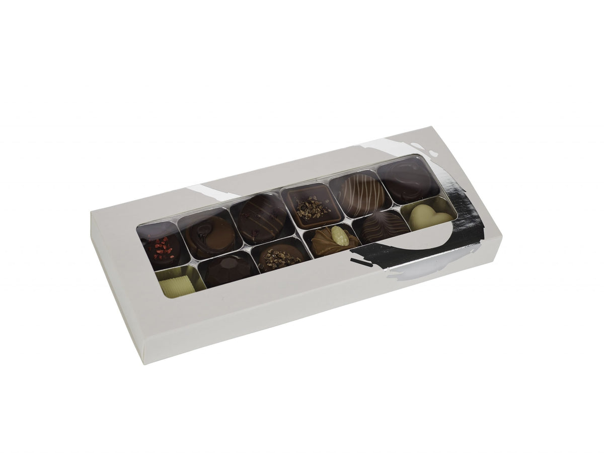 Silverheart rudeæske sølv/hvid, 12 stk. Luksus chokolade, 170 g.