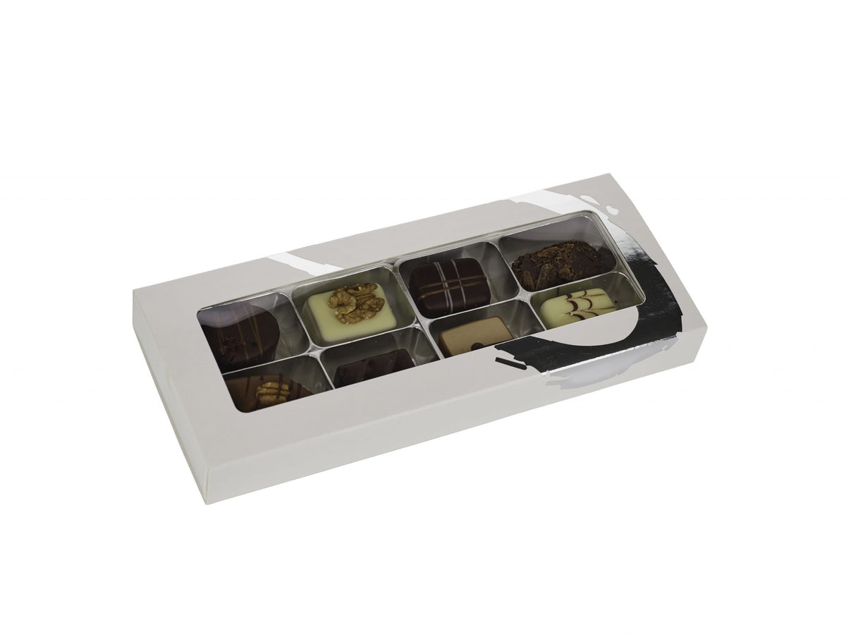 Silverheart rudeæske sølv/hvid, 8 stk. Luksus chokolade, 110 g.