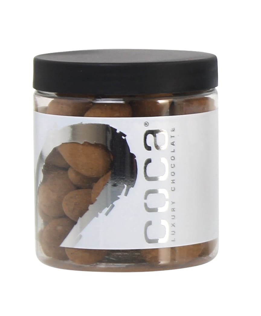 Silverheart dåse sølv/hvid, Mandler m/ hvid chokolade & lakridspulver, 150 g.