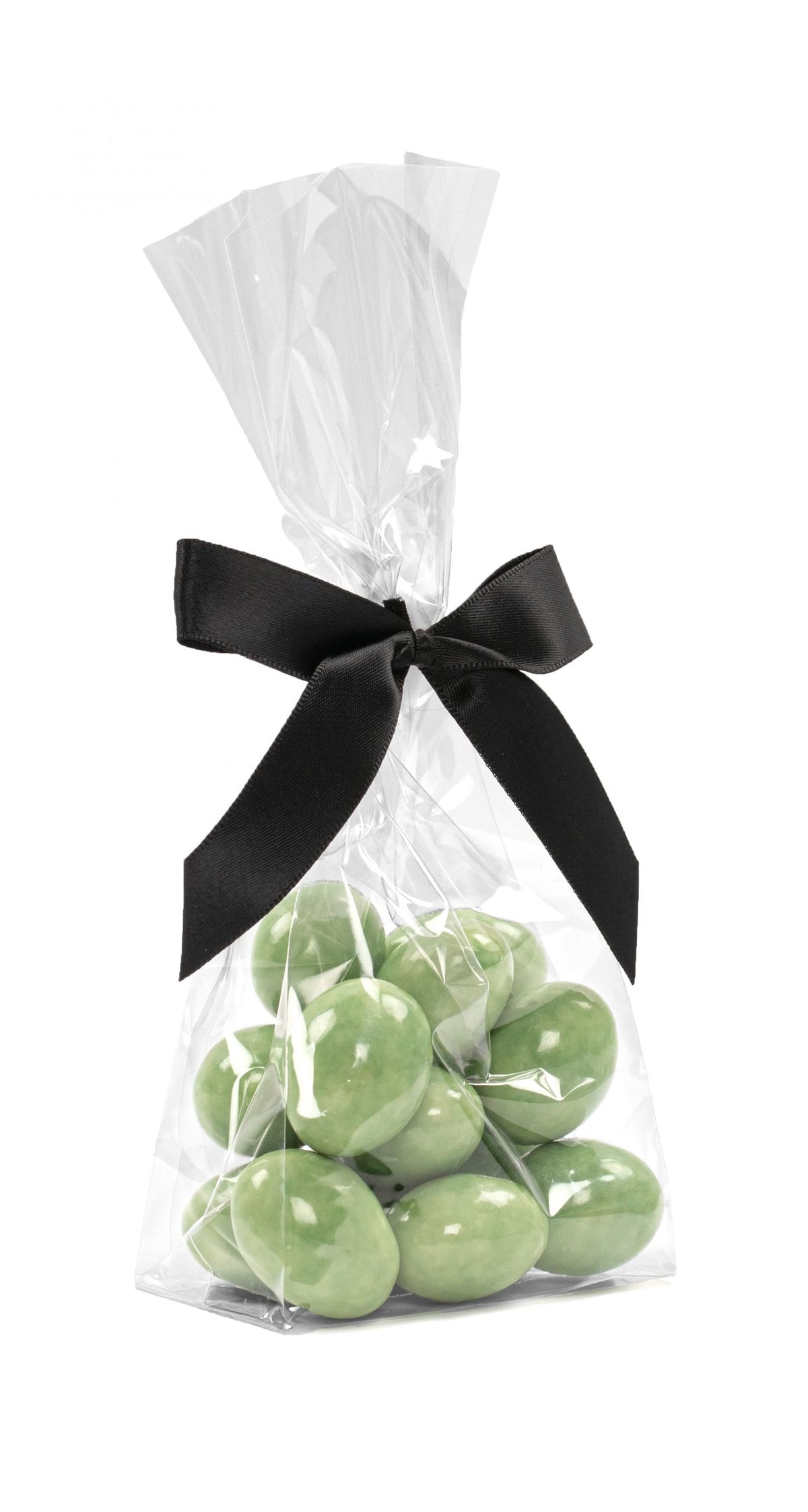 Cellofanposer m/ sort sløjfe, Mandler m/pære chokolade, 90 g.