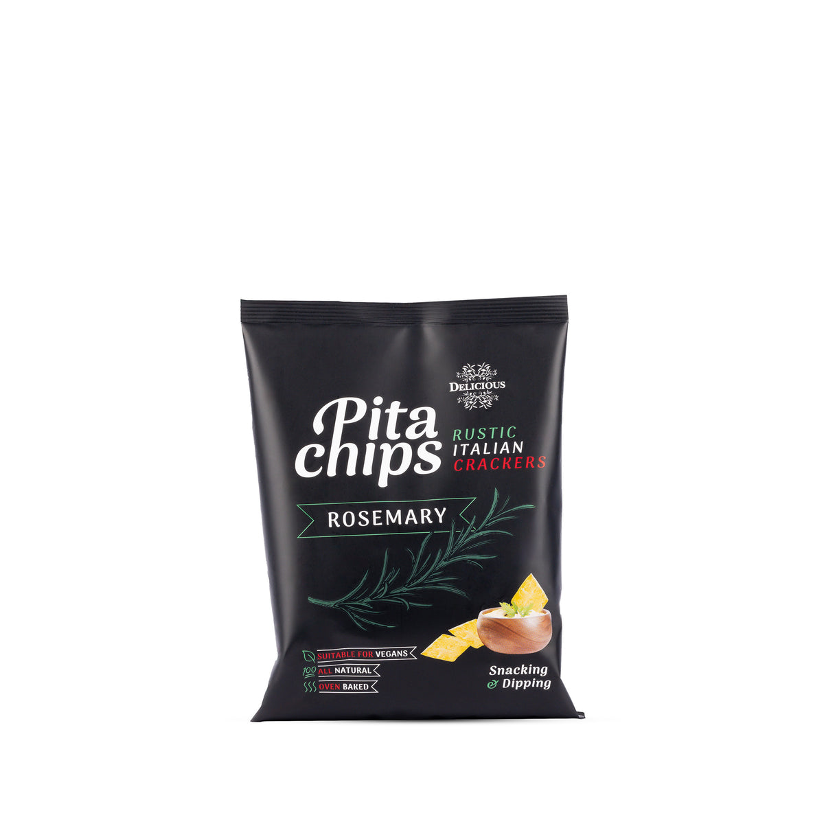 Delicious, Pita Chips Rosemary, Italienske brødchips, 80 g.