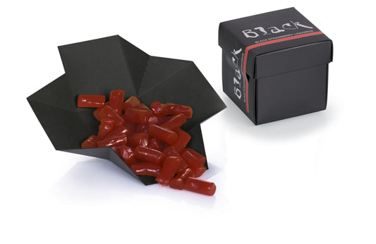 Black Liquorice box, Jordbær lakrids, 90 g.