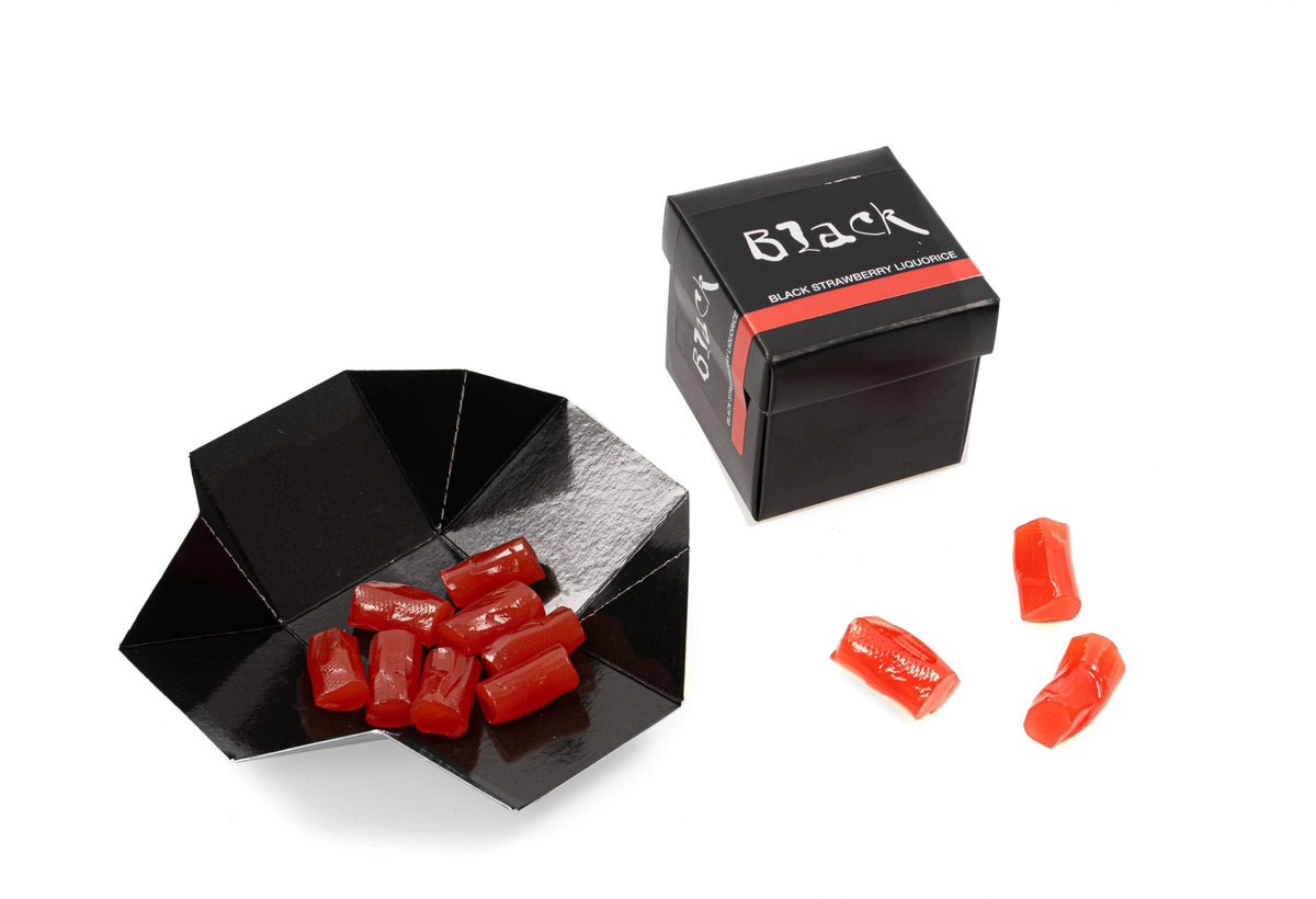 Black Liquorice mini box, Jordbær lakrids, 33 g.