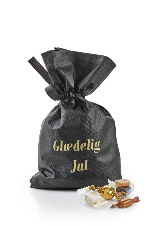 Sort stofpose m/tryk Glædelig Jul, Julemix, 1000 g.