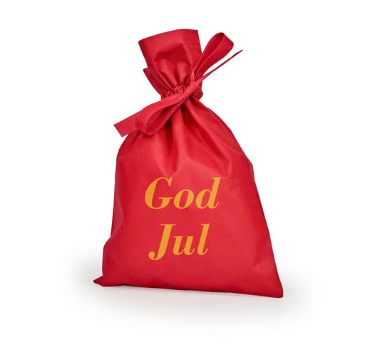 Rød stofpose m/ God Jul tryk (285x445 mm.)