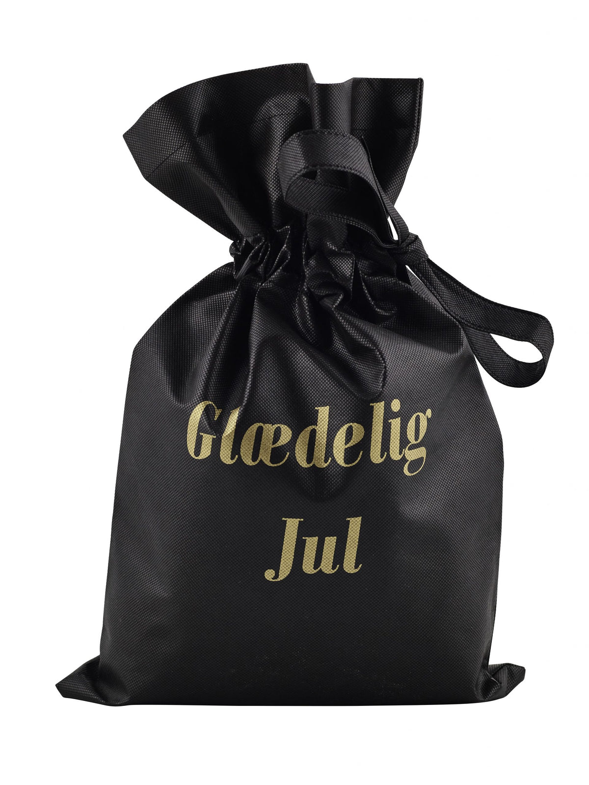 Sort stofpose m/ Glædelig Jul tryk (225x385 mm)
