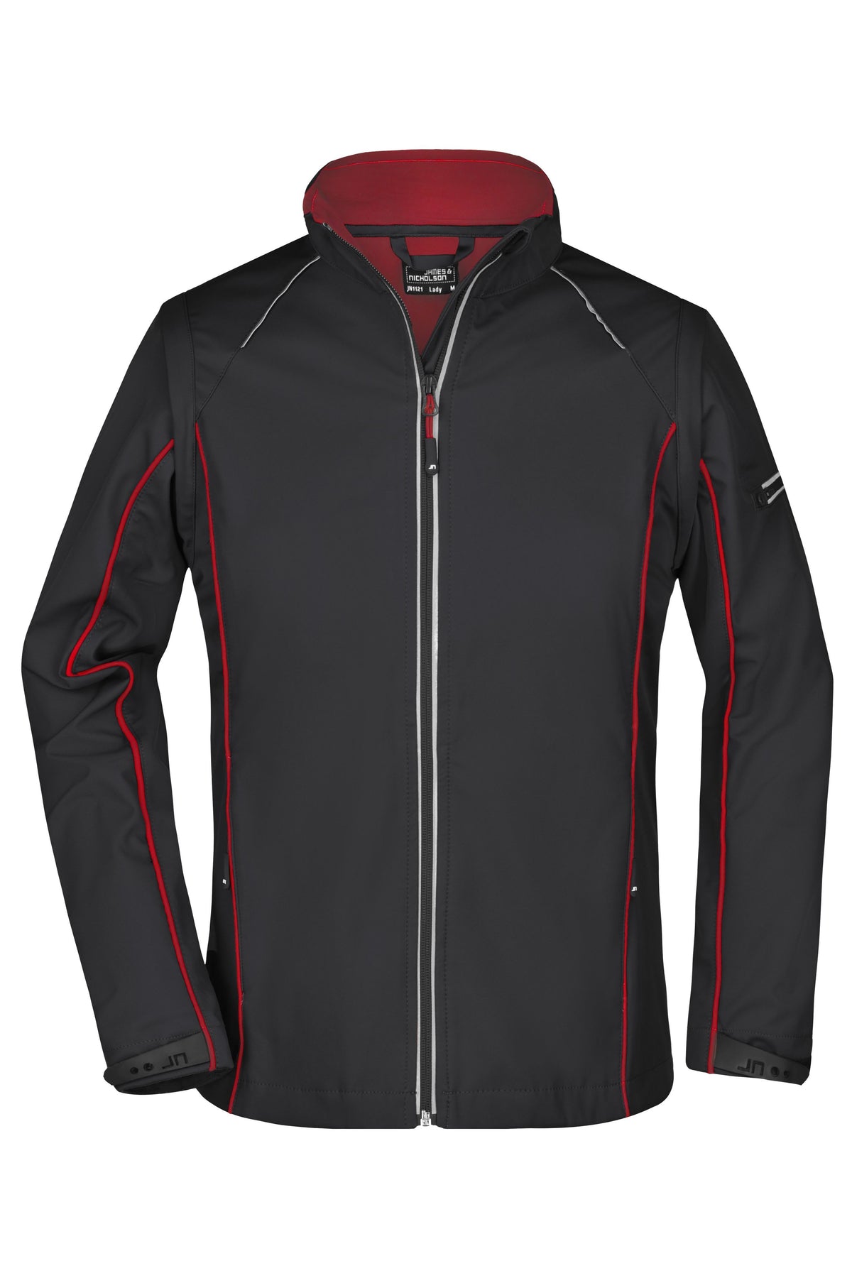 Ladies’ Zip-Off Softshell Jack - Black/Red