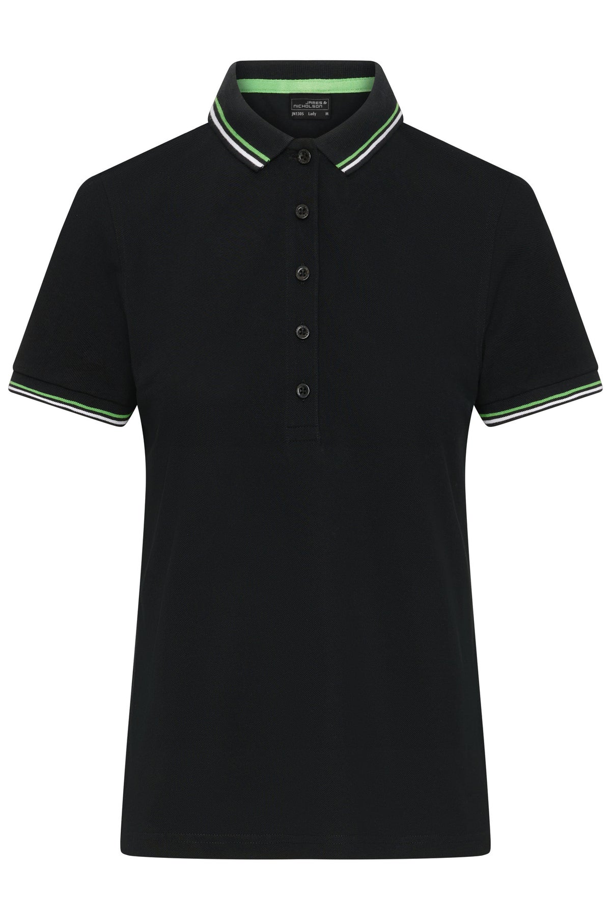 Ladies Polo - Black/White/Limegreen