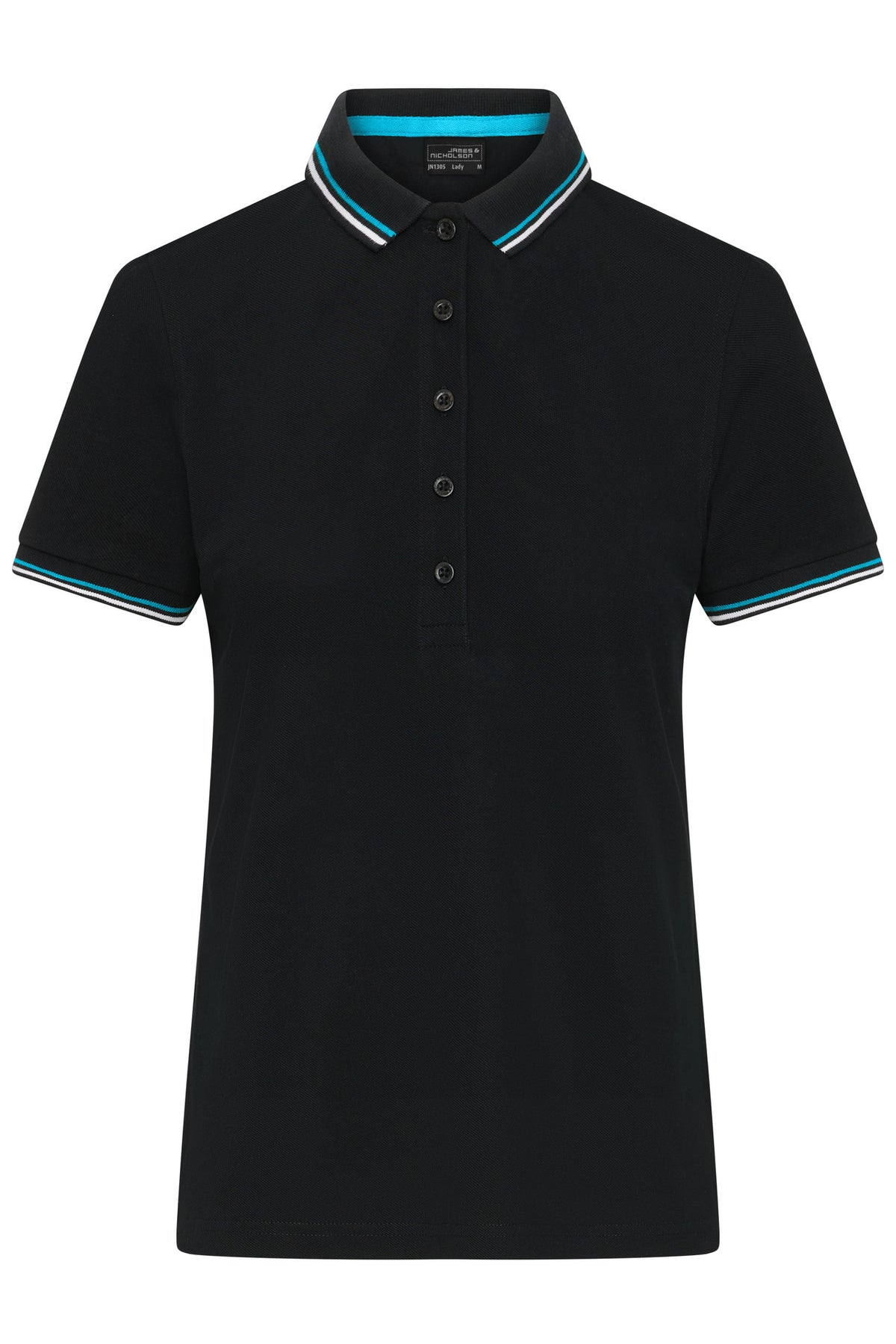 Ladies Polo - Black/White/Turquoise