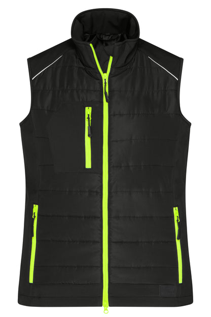 Ladies’ Hybrid Vest - Black/neon-yellow