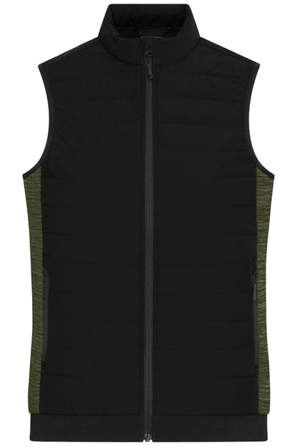 Ladie’s Padded Hybrid Vest - Black/Olive-melange