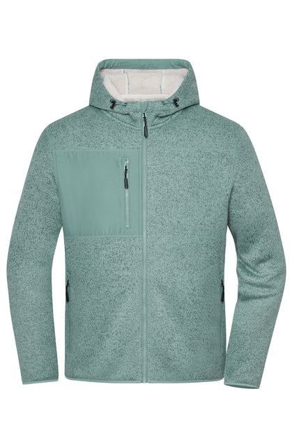 Workwear Knitted Fleece Jacket - Foggy-green-melange/nature
