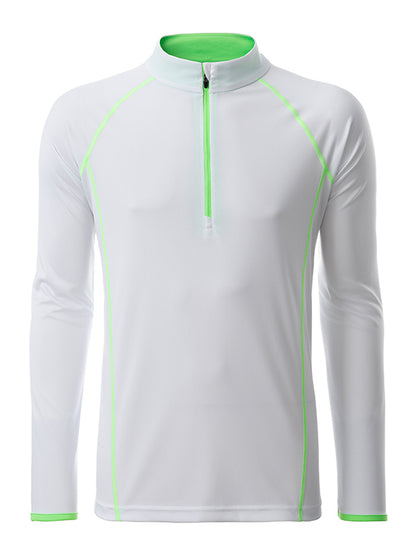 Men´s Sportsshirt Longsleeve - White/Bright-green