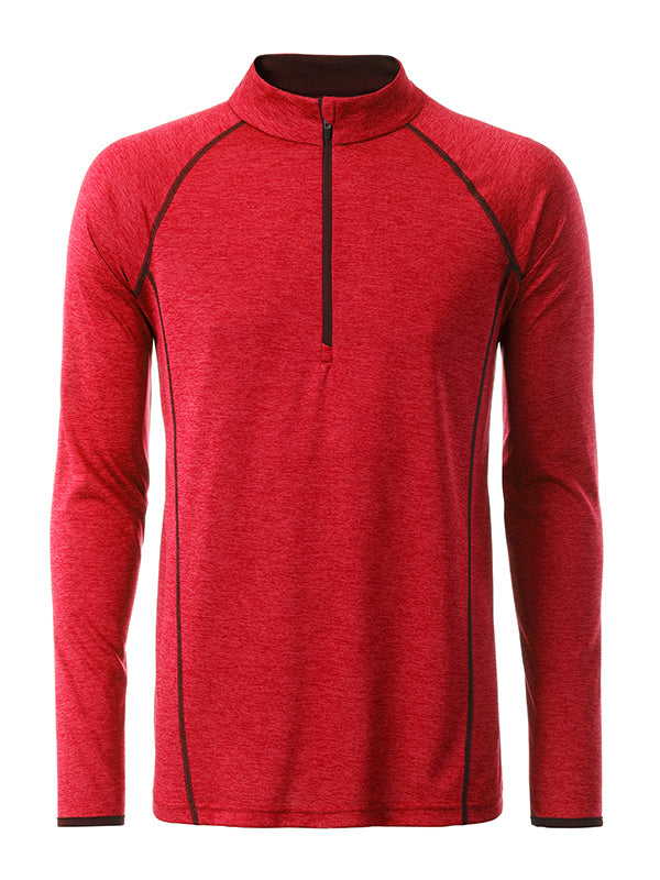 Men´s Sportsshirt Longsleeve - Red-melange/Titan