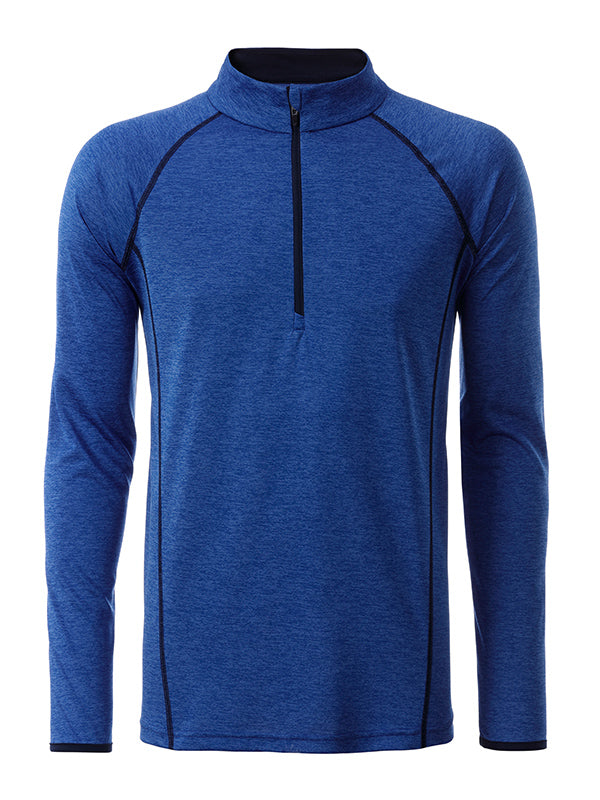 Men´s Sportsshirt Longsleeve - Blue-melange/Navy