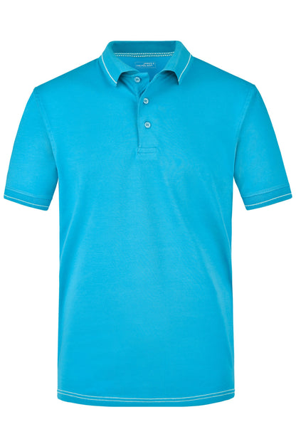 Men´s Elastic Polo - Aqua/White