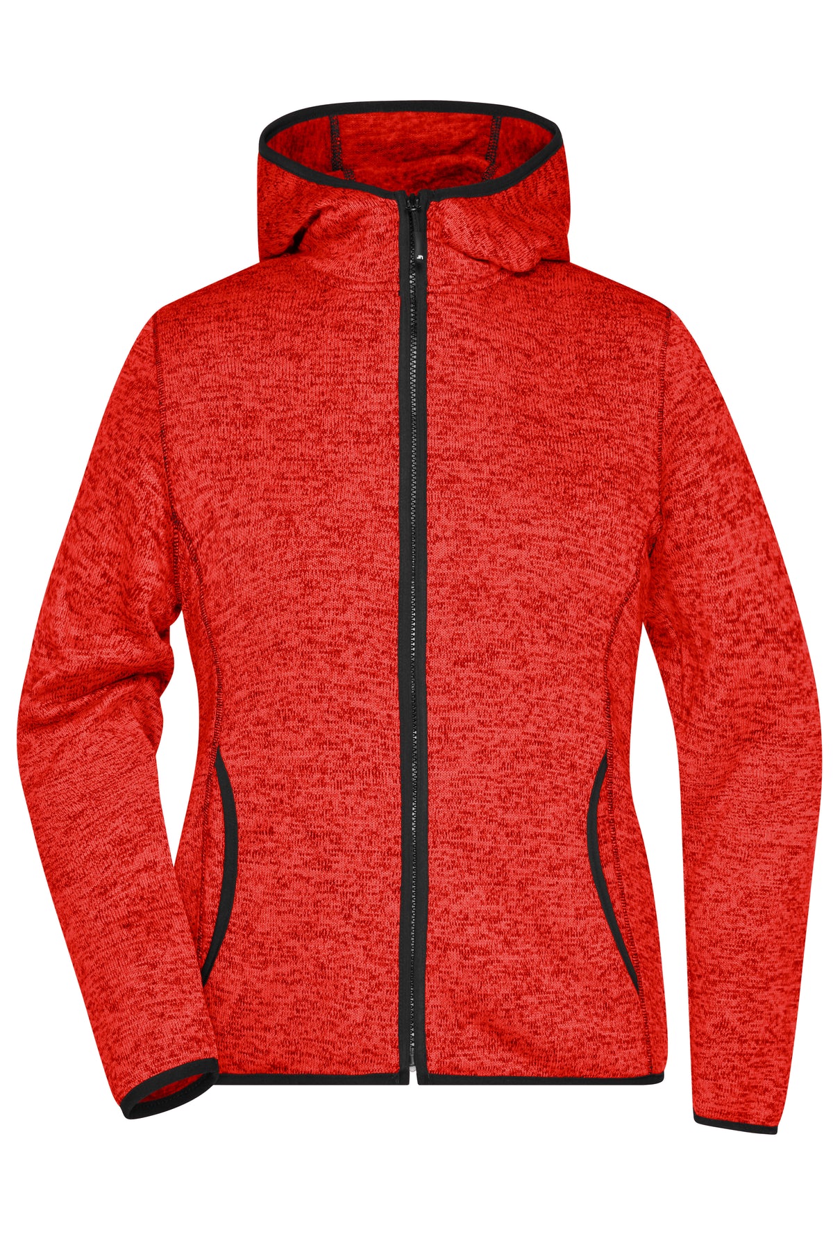 Ladie´s Knitted Fleece Hoody - Red-melange/Black