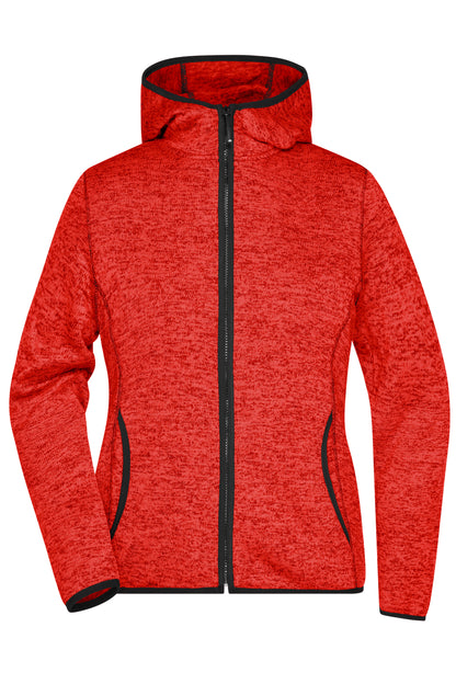 Ladie´s Knitted Fleece Hoody - Red-melange/Black
