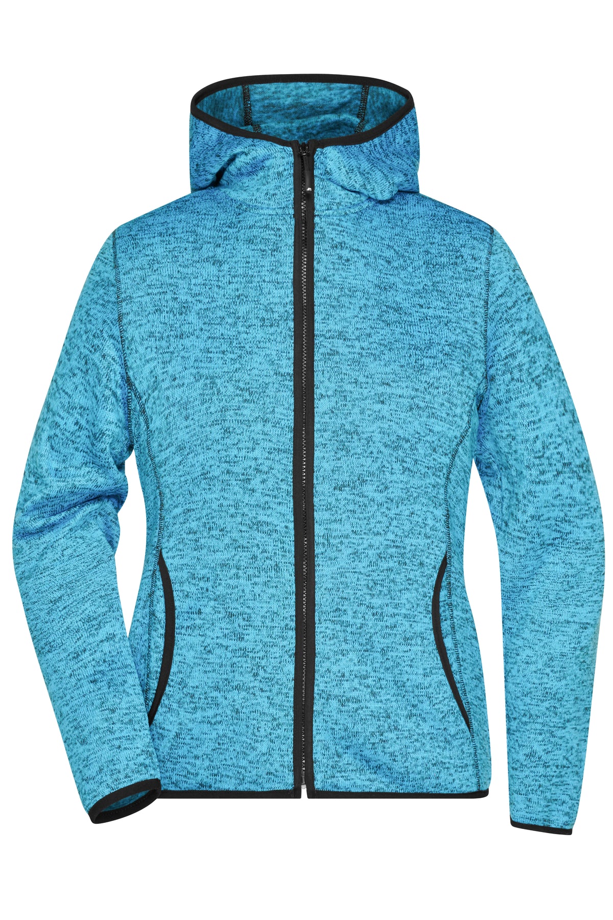 Ladie´s Knitted Fleece Hoody - Blue-melange/Black
