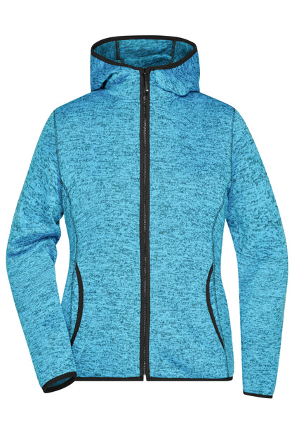 Ladie´s Knitted Fleece Hoody - Blue-melange/Black