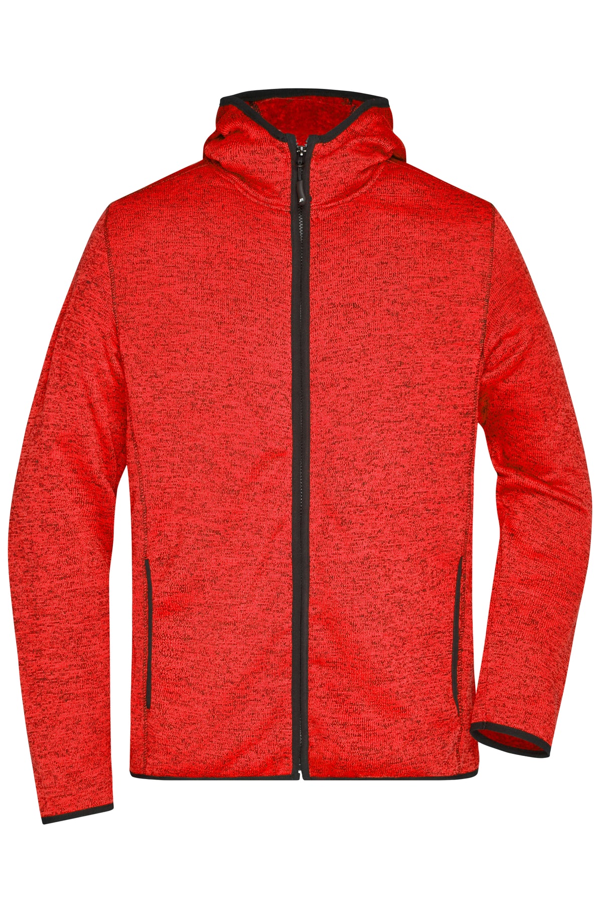 Men´s Knitted Fleece Hoody - Red-melange/Black