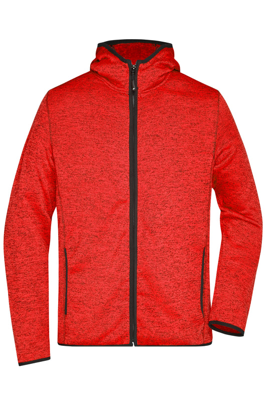 Men´s Knitted Fleece Hoody - Red-melange/Black