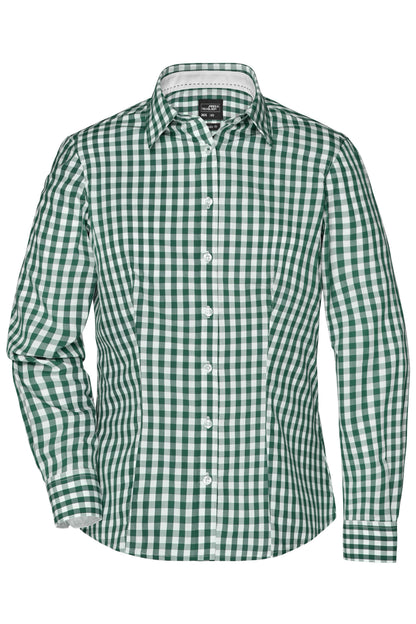 Ladie´s Checked Shirt - Forest Green/White