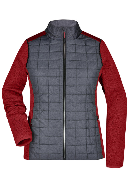 Ladies´ Knitted Hybrid Jacket - Red-melange/Anthracite-melange
