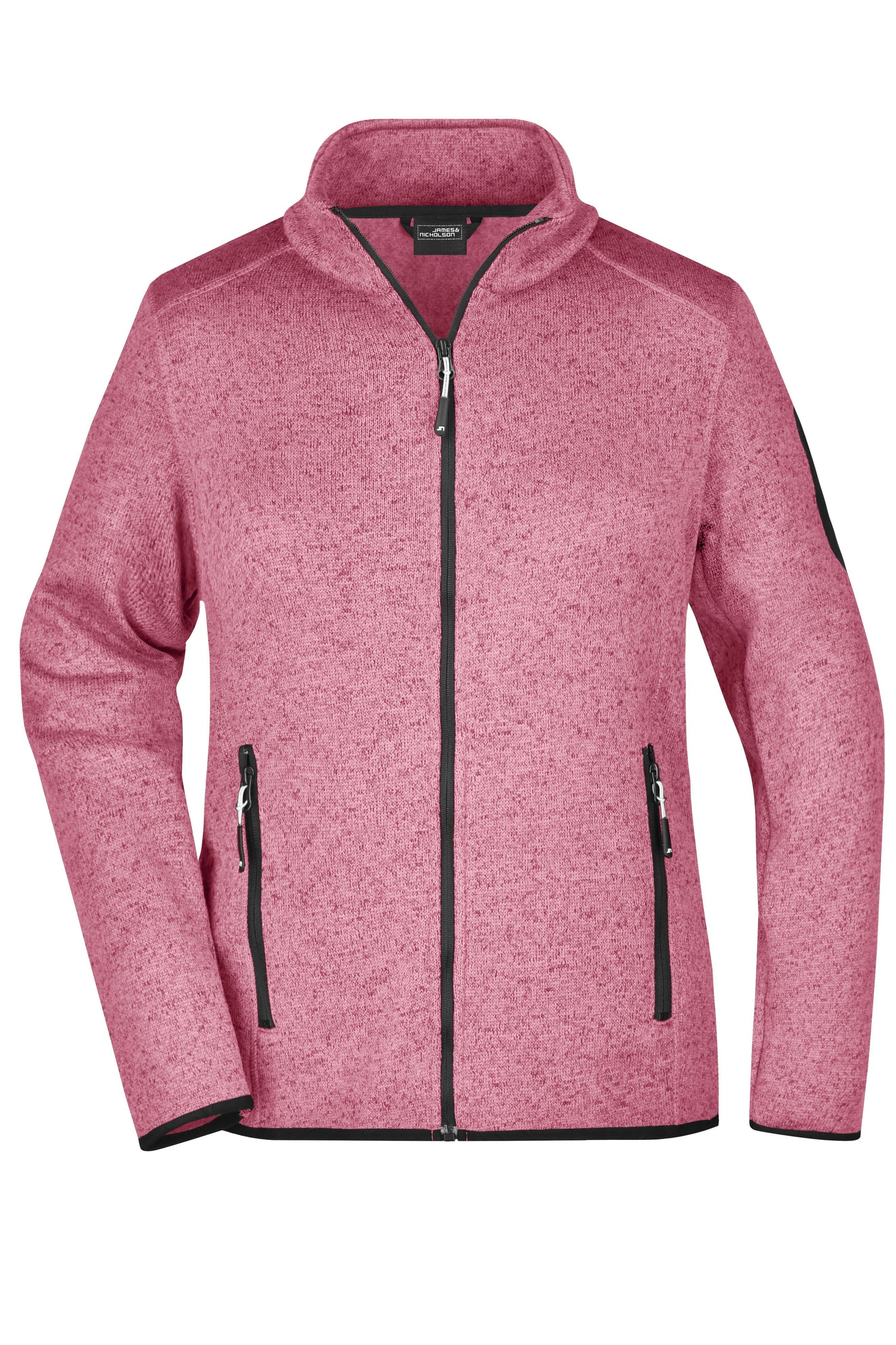 Ladies Knitted Fleece Jacket - Pink Melange/Off-white