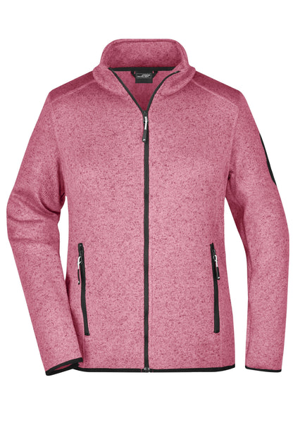 Ladies Knitted Fleece Jacket - Pink Melange/Off-white