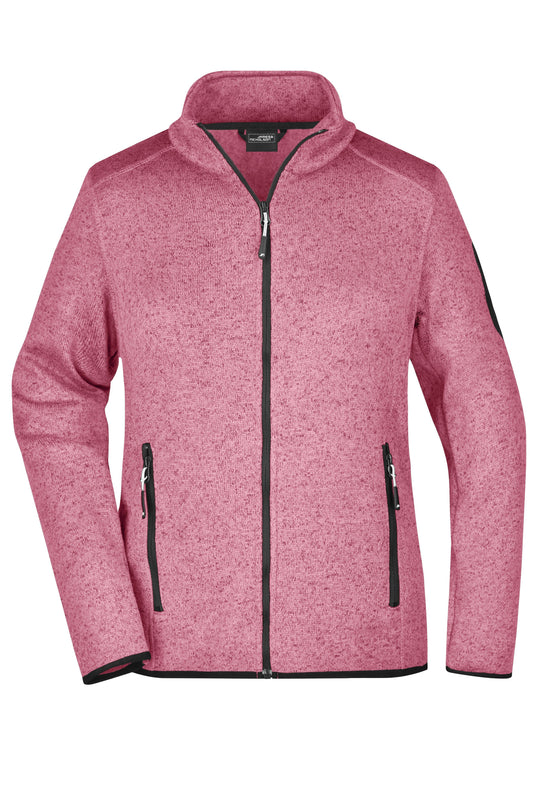 Ladies Knitted Fleece Jacket - Pink Melange/Off-white
